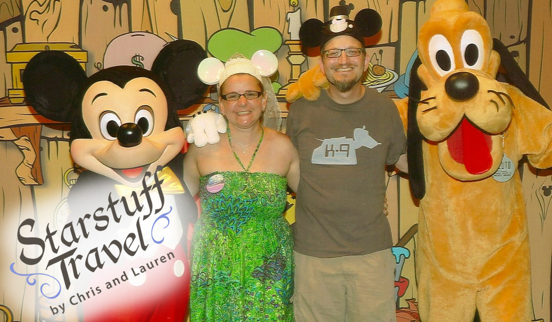 Chris and Lauren with Mickey Mouse and Pluto